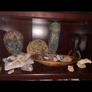 2 handmade masks from India. Rare raw Jasper stone
